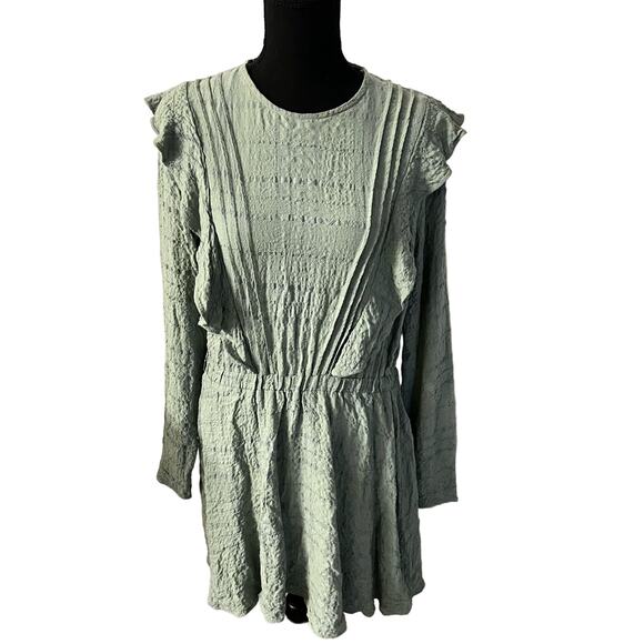 Zara Long Sleeve Ruffle Mini Dress Medium Women’s Sea Green 8342/252 - Picture 2 of 5
